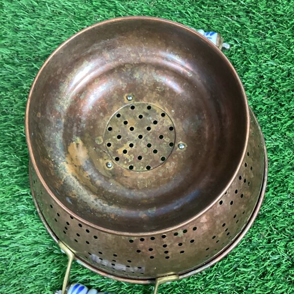 Vintage Copper Colander Tin Lined Porcelain Handles - Picture 7 of 15